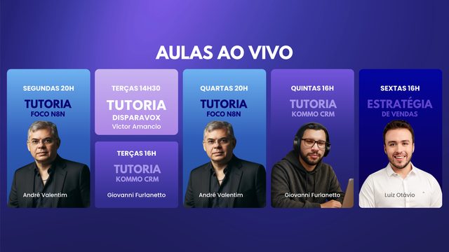 Agenda de aulas ao vivo da Comunidade Kommo Brasil
